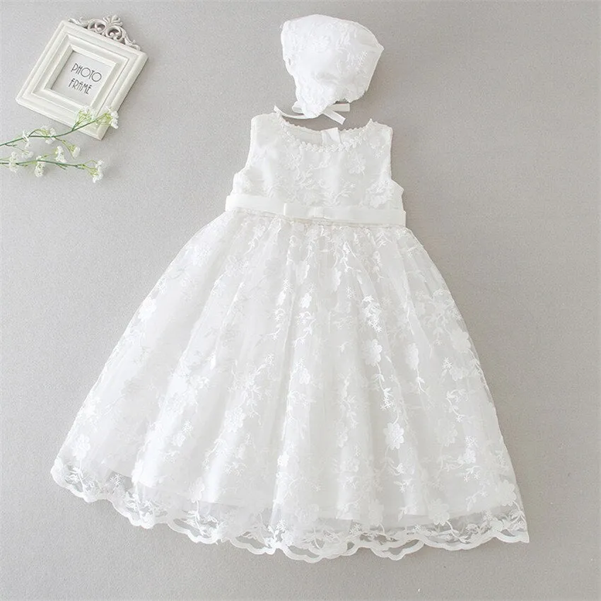 Lace Christening Dress & Hat (3M-24M)