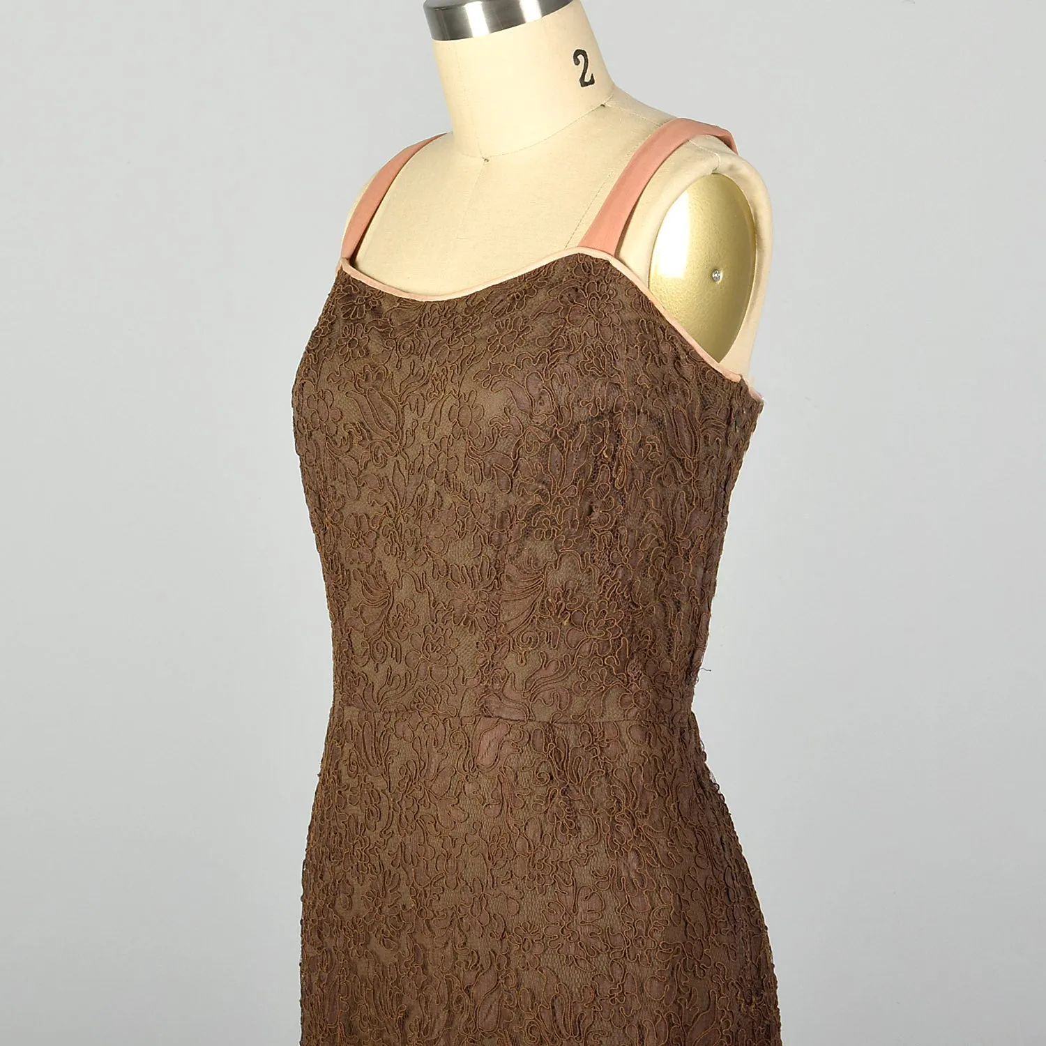 Large-XL 1950s Brown Lace Dress