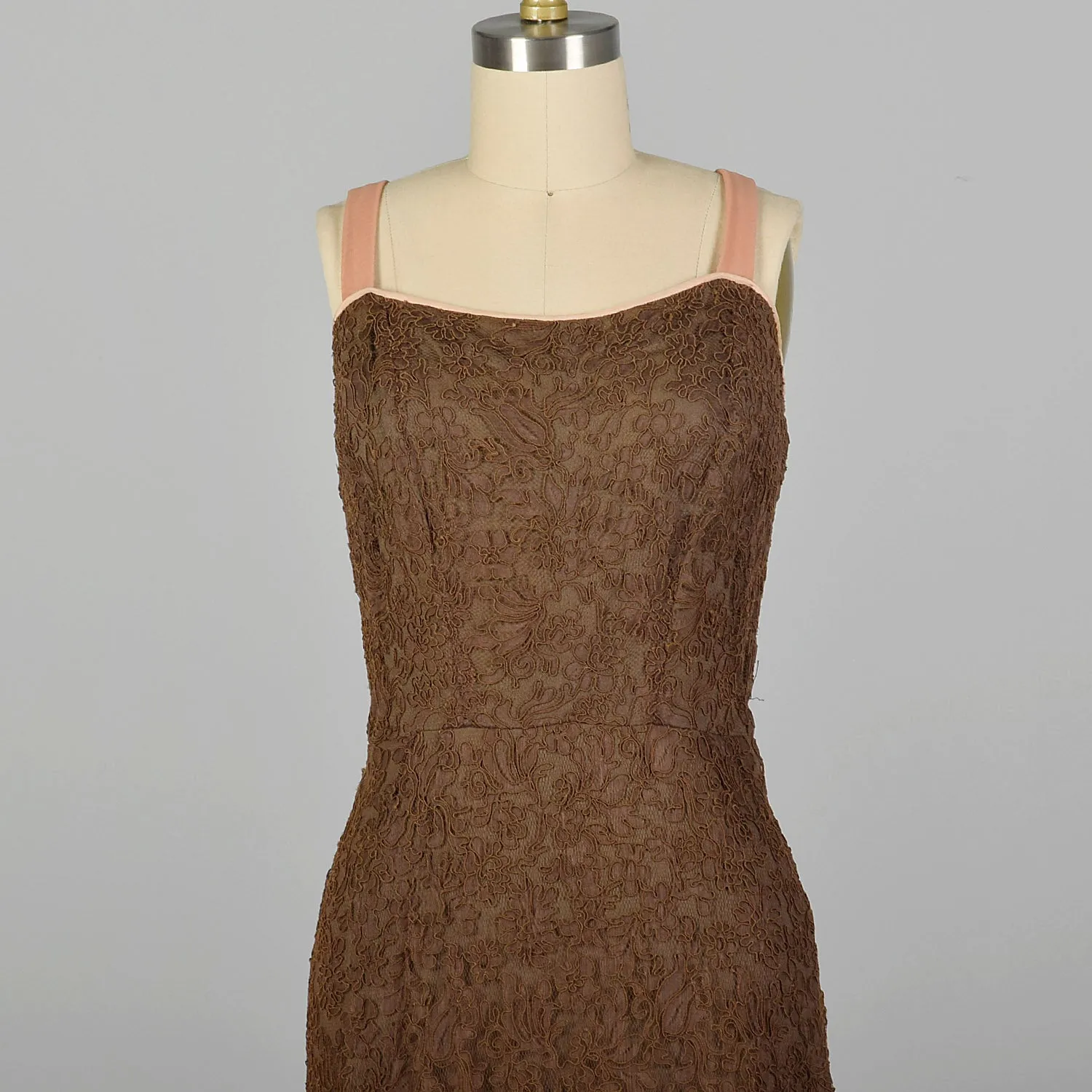 Large-XL 1950s Brown Lace Dress