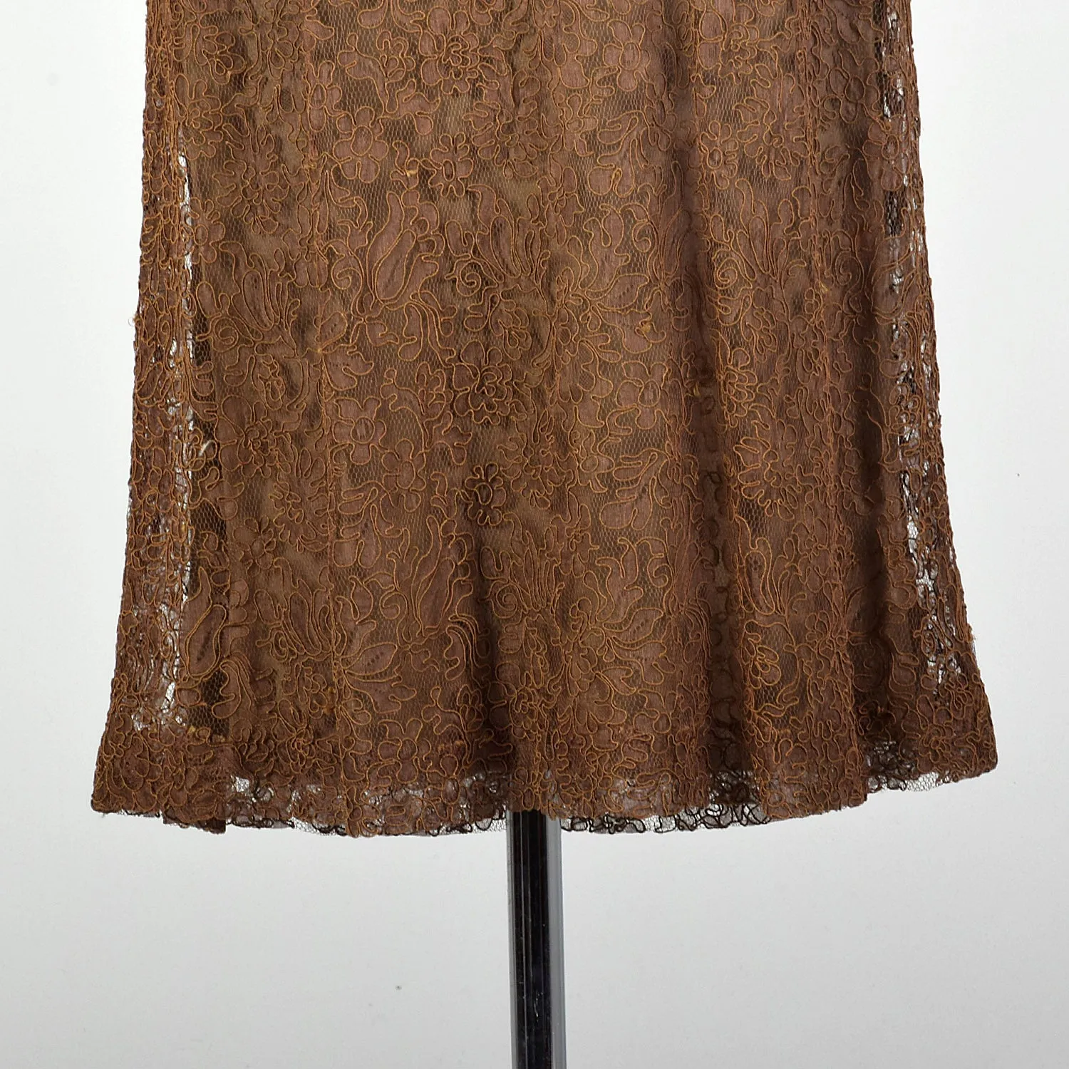 Large-XL 1950s Brown Lace Dress