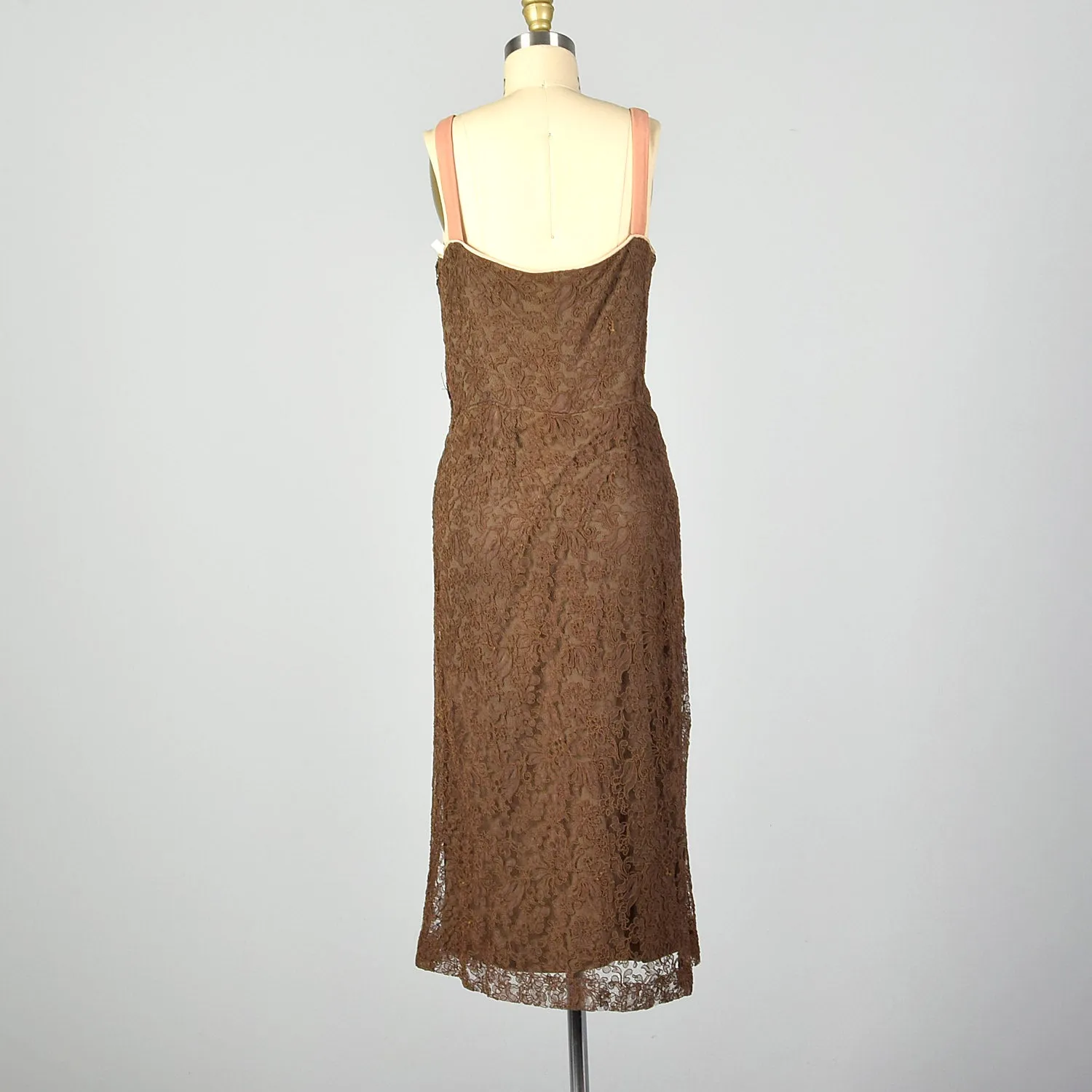 Large-XL 1950s Brown Lace Dress