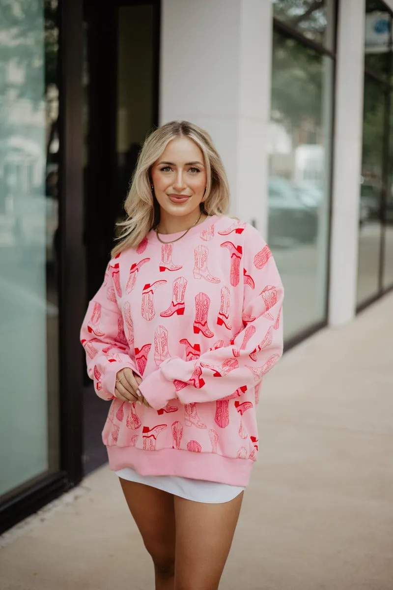 Light Pink Western Boots Printed All Over Sweatshirt