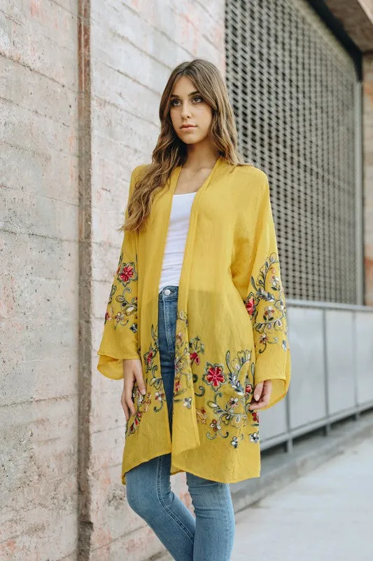 Long Floral Kimono Cardigan