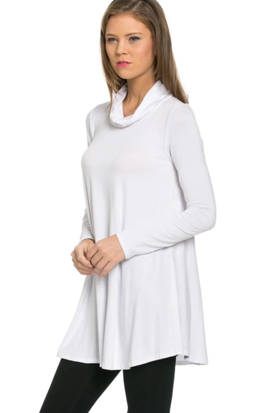 Long Sleeve Cowl Neck A-Line Tunic Dress