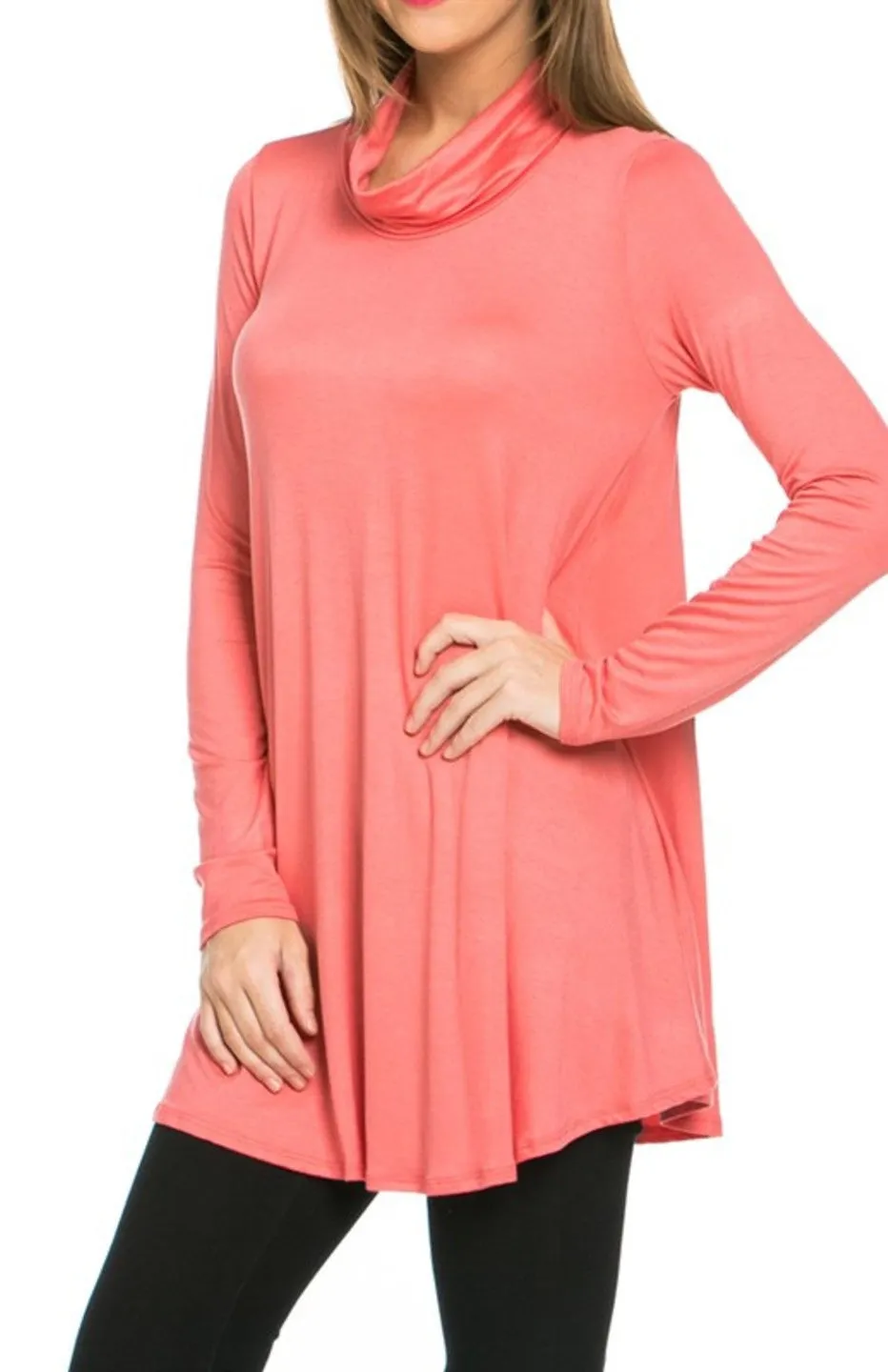 Long Sleeve Cowl Neck A-Line Tunic Dress