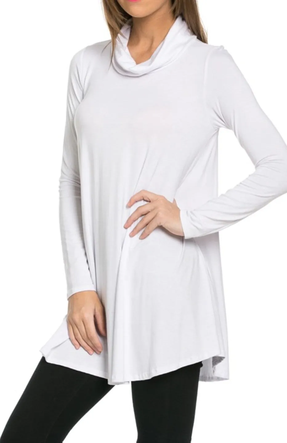 Long Sleeve Cowl Neck A-Line Tunic Dress