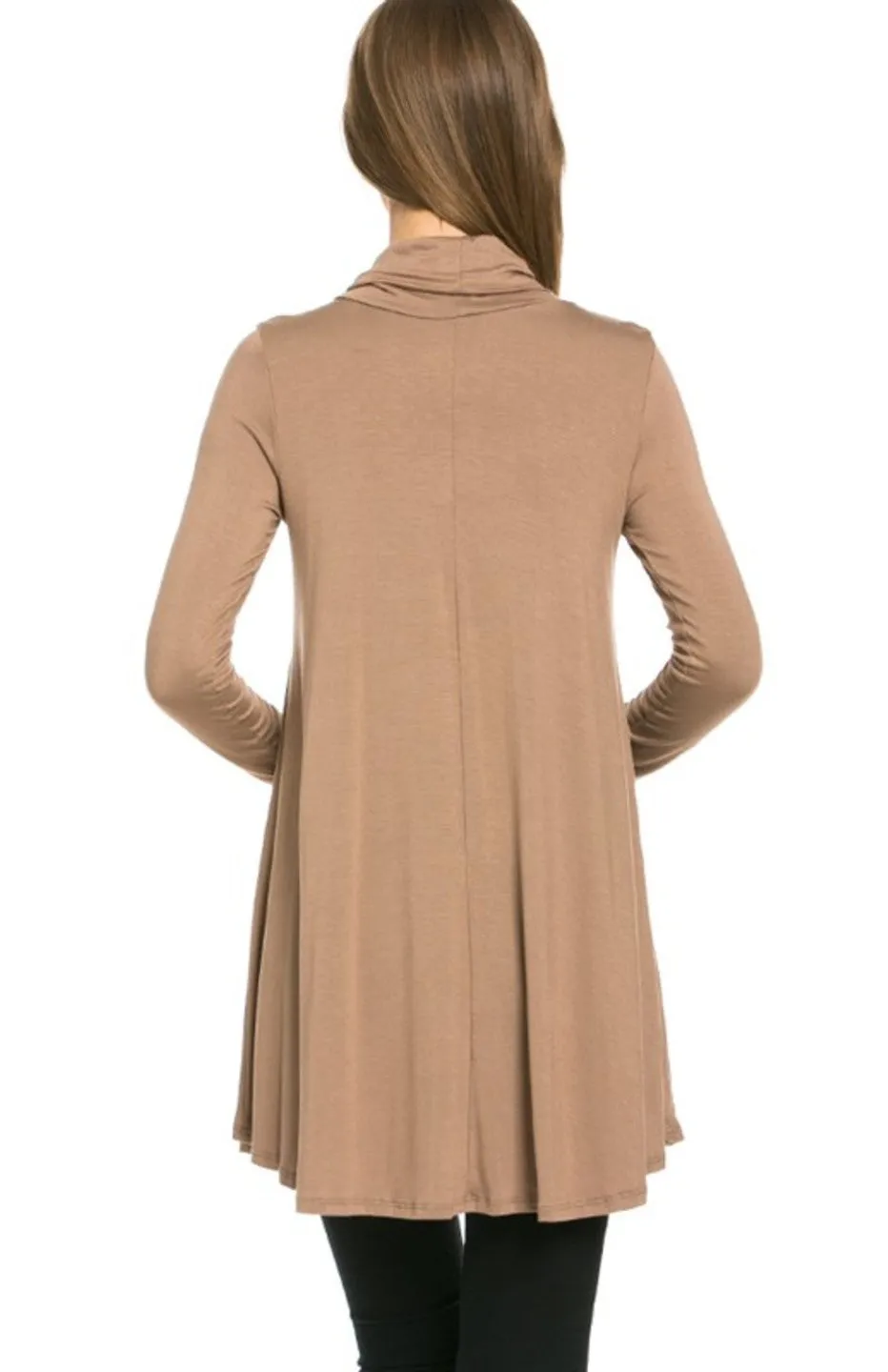 Long Sleeve Cowl Neck A-Line Tunic Dress