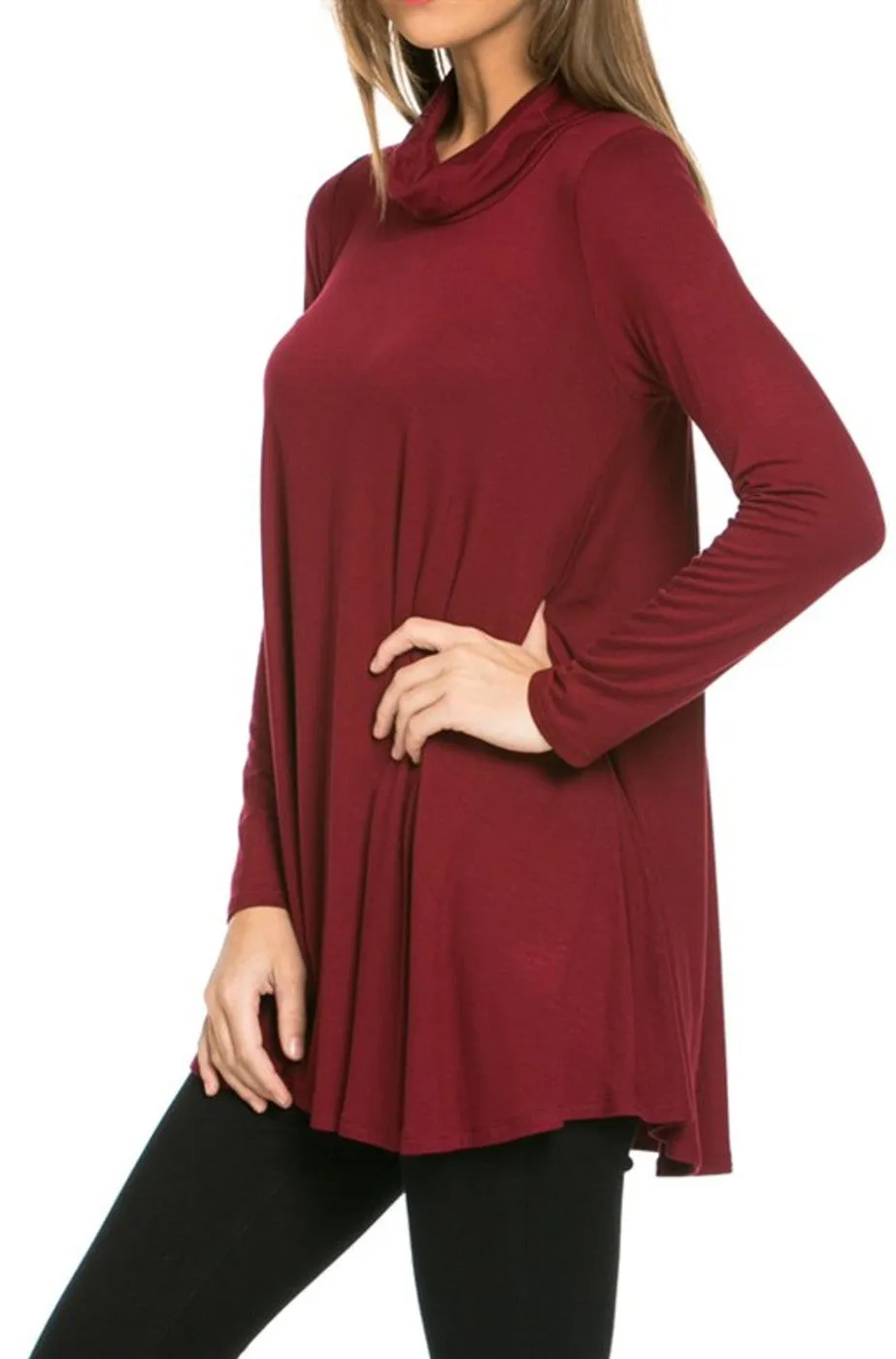 Long Sleeve Cowl Neck A-Line Tunic Dress