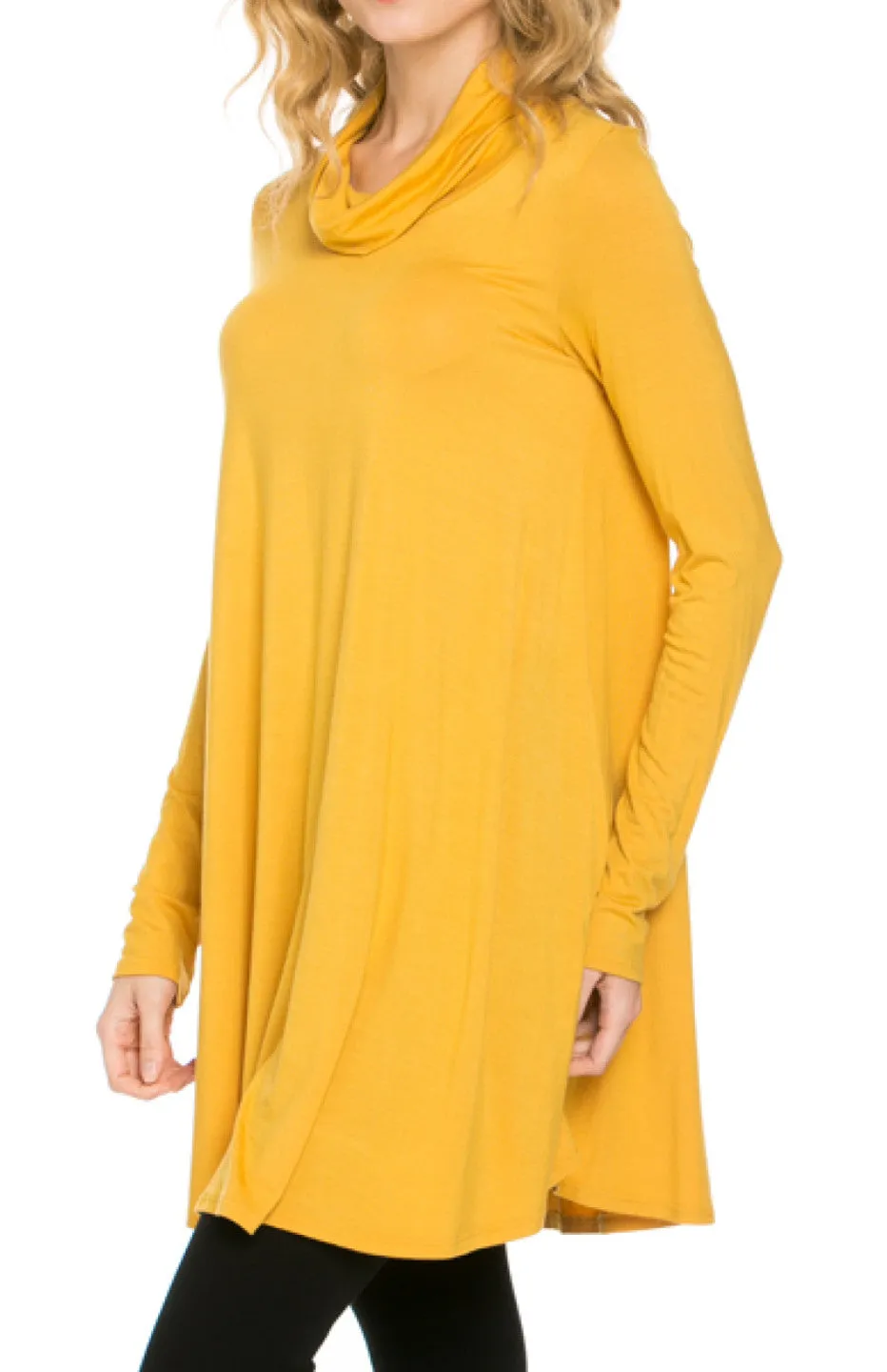 Long Sleeve Cowl Neck A-Line Tunic Dress