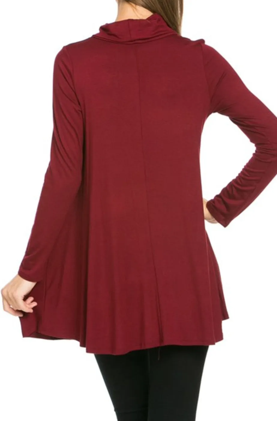 Long Sleeve Cowl Neck A-Line Tunic Dress