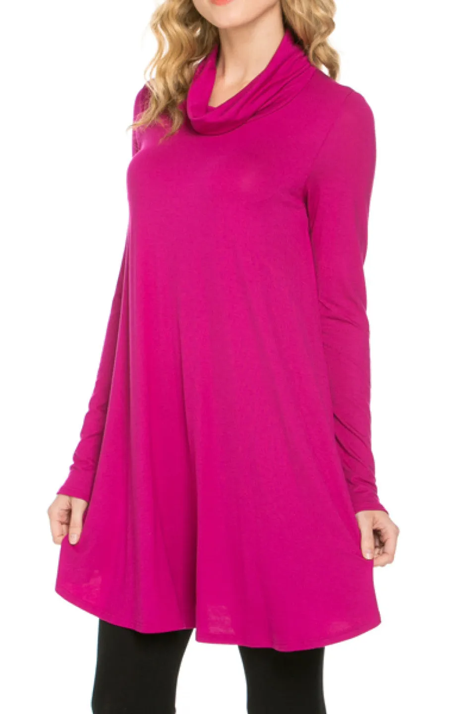 Long Sleeve Cowl Neck A-Line Tunic Dress