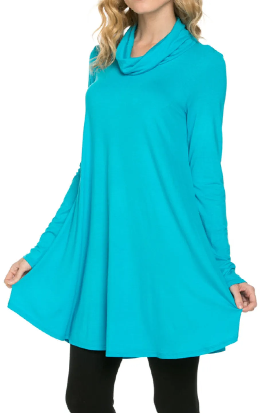 Long Sleeve Cowl Neck A-Line Tunic Dress