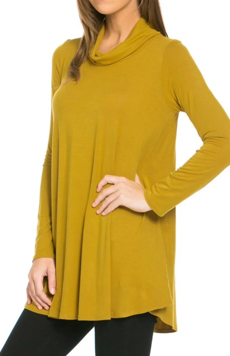 Long Sleeve Cowl Neck A-Line Tunic Dress