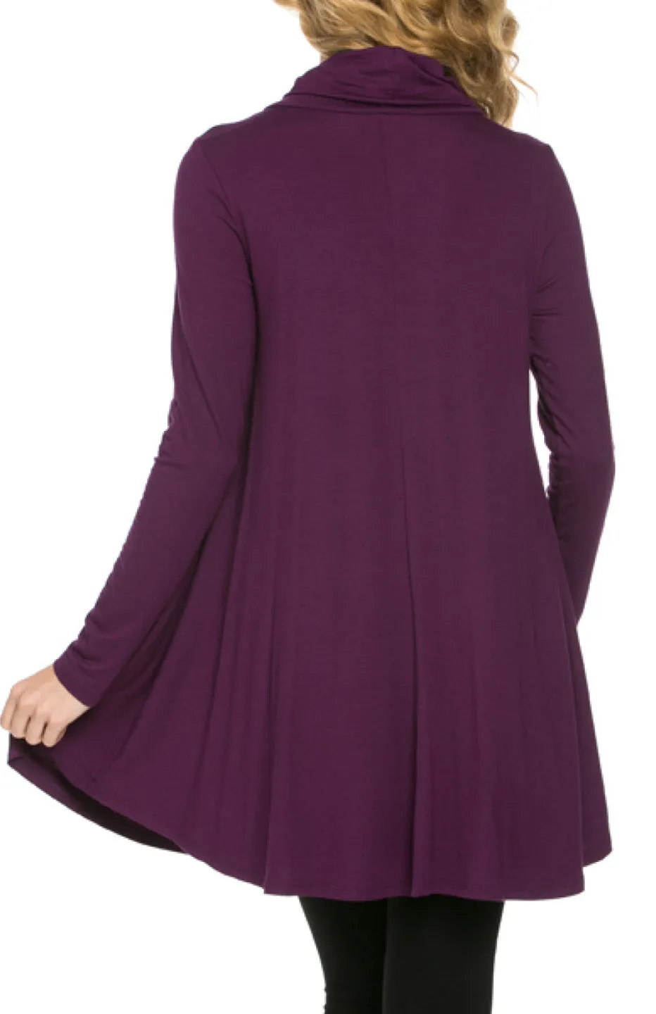 Long Sleeve Cowl Neck A-Line Tunic Dress