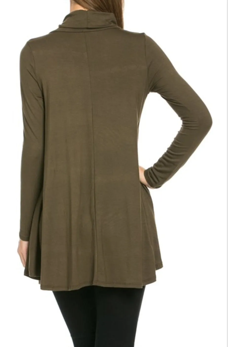 Long Sleeve Cowl Neck A-Line Tunic Dress