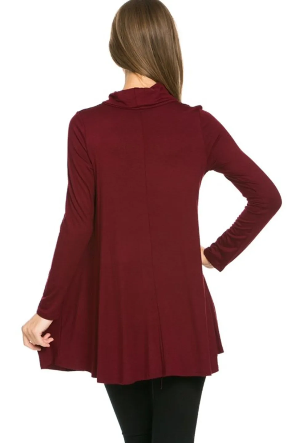 Long Sleeve Cowl Neck A-Line Tunic Dress