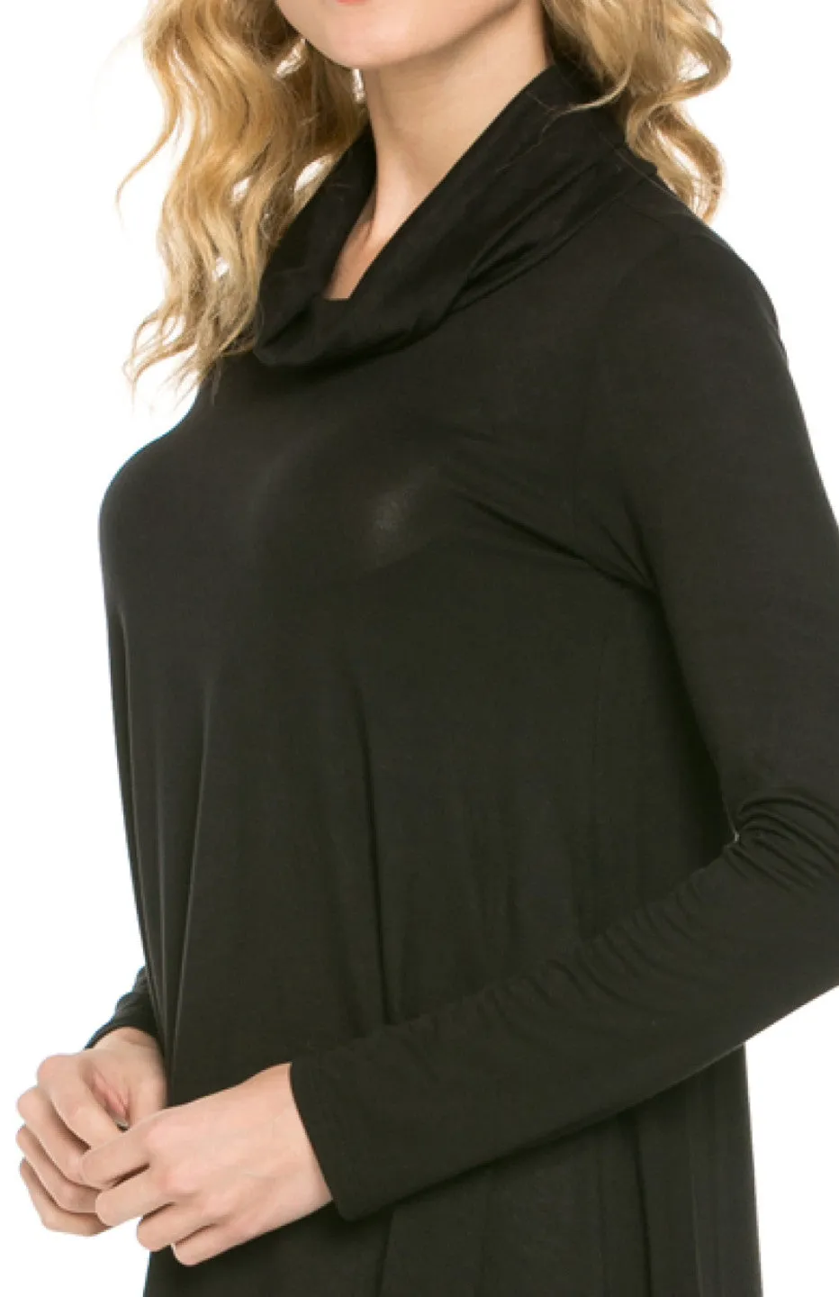 Long Sleeve Cowl Neck A-Line Tunic Dress