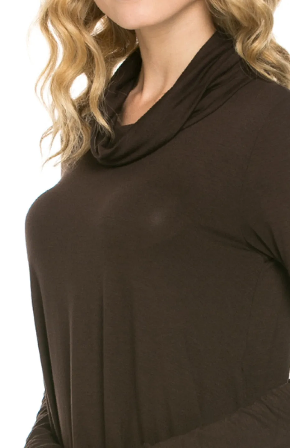 Long Sleeve Cowl Neck A-Line Tunic Dress