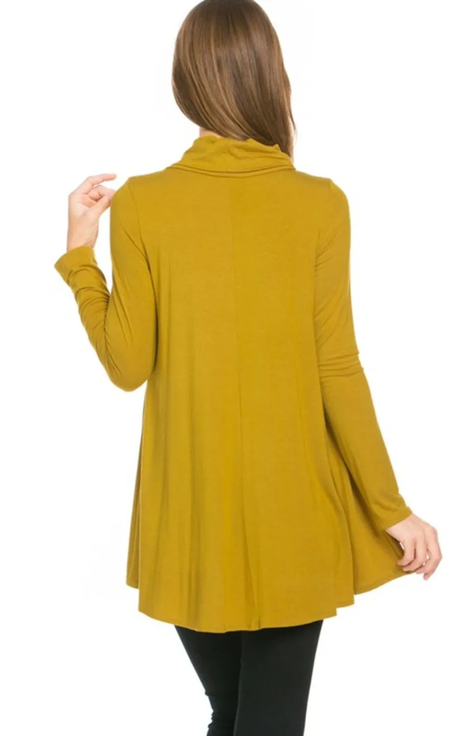 Long Sleeve Cowl Neck A-Line Tunic Dress