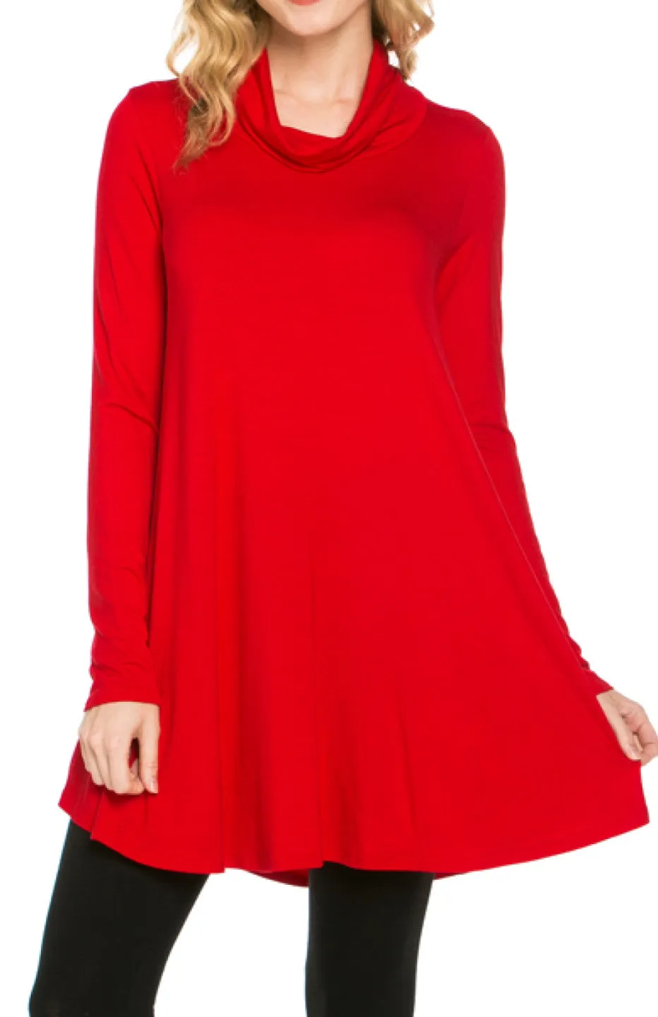 Long Sleeve Cowl Neck A-Line Tunic Dress