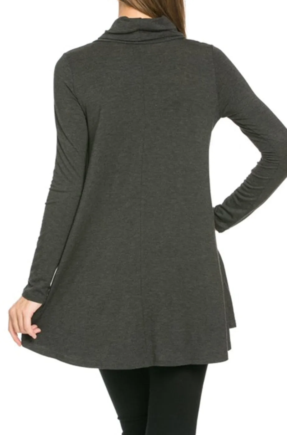 Long Sleeve Cowl Neck A-Line Tunic Dress