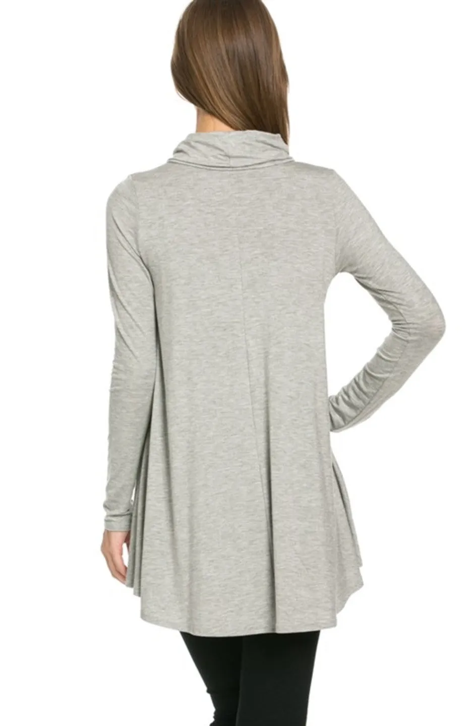 Long Sleeve Cowl Neck A-Line Tunic Dress