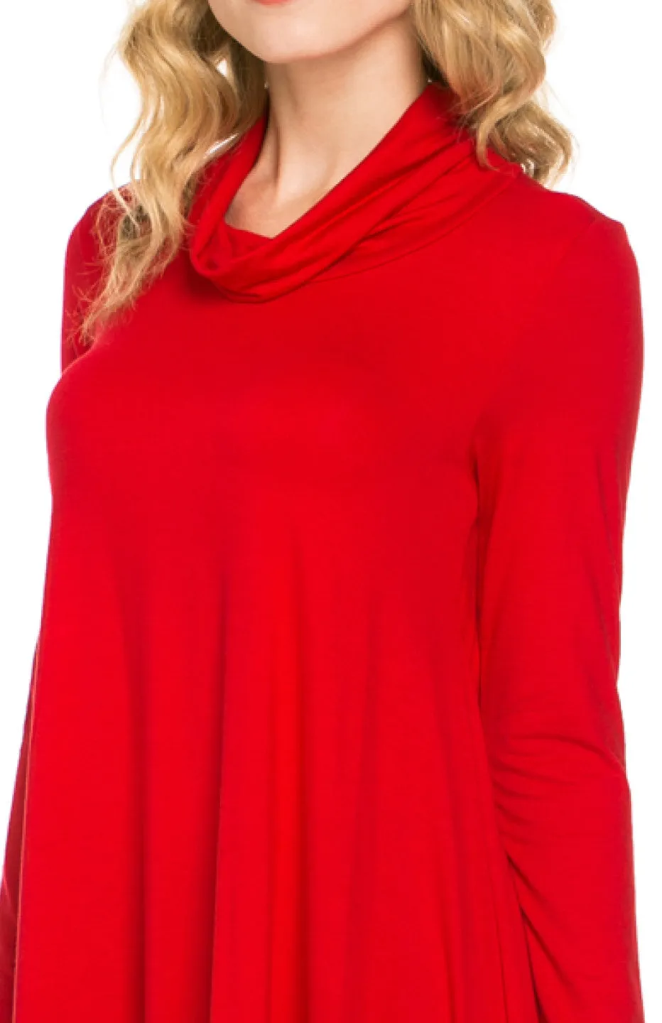 Long Sleeve Cowl Neck A-Line Tunic Dress