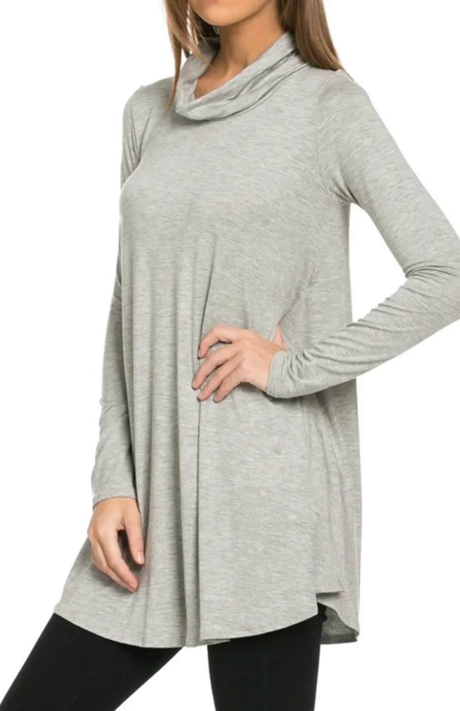 Long Sleeve Cowl Neck A-Line Tunic Dress