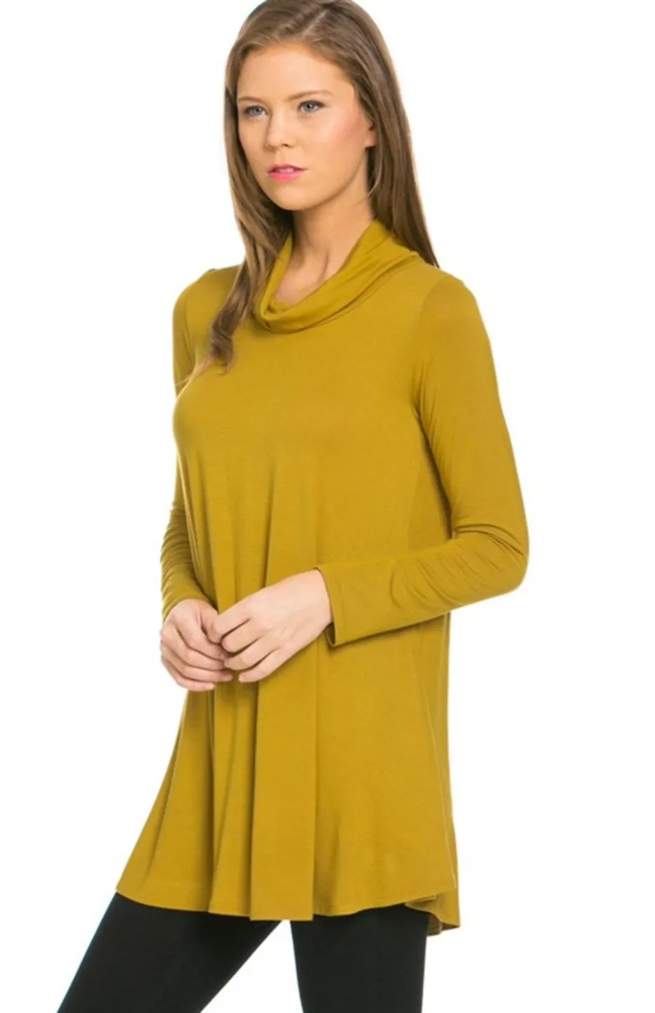 Long Sleeve Cowl Neck A-Line Tunic Dress