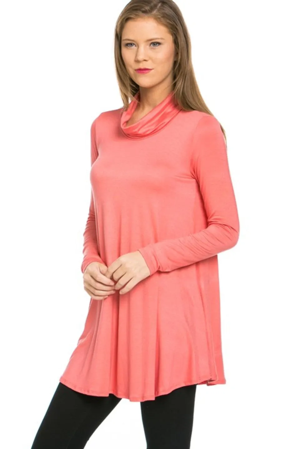 Long Sleeve Cowl Neck A-Line Tunic Dress