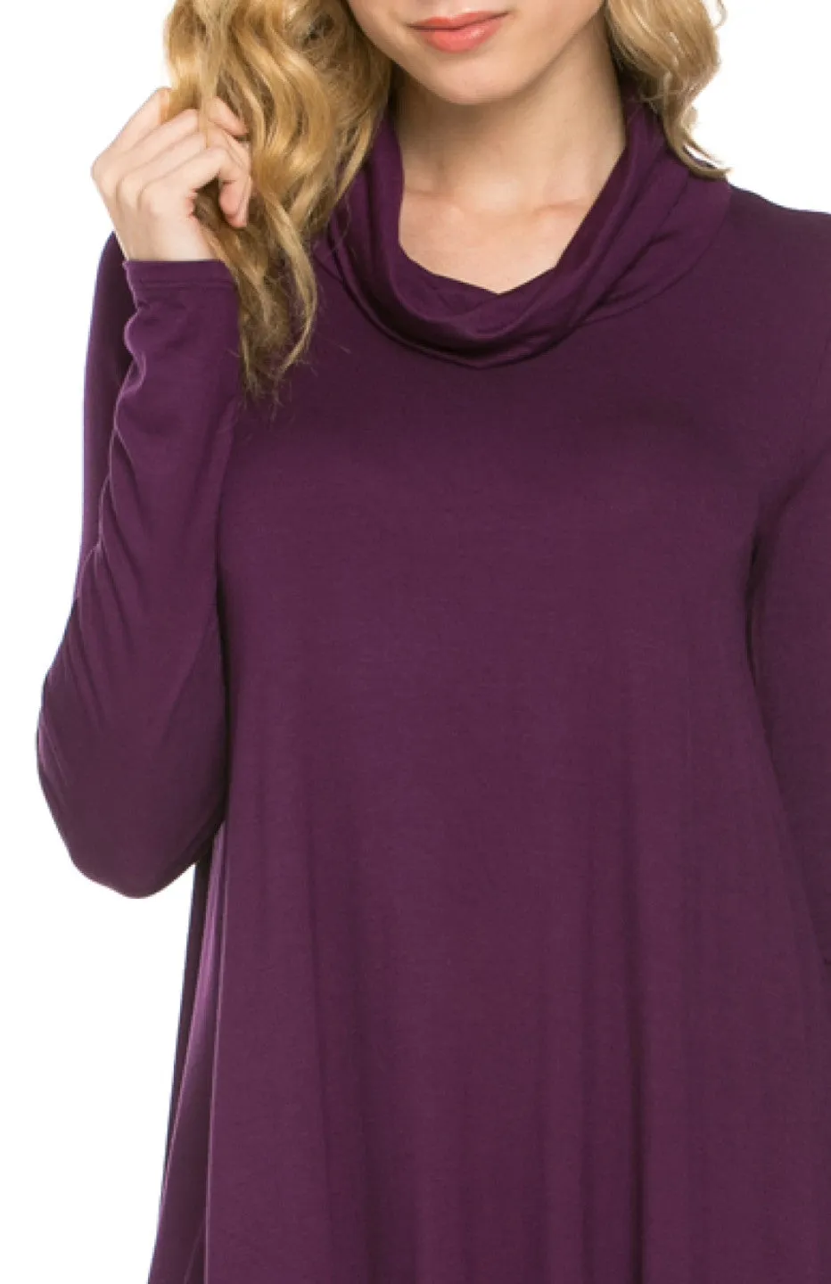 Long Sleeve Cowl Neck A-Line Tunic Dress