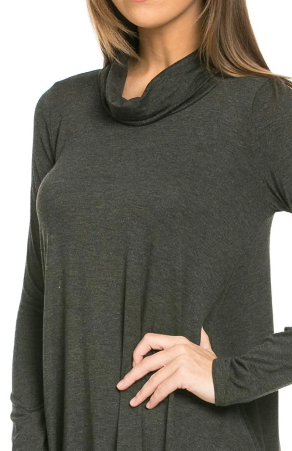 Long Sleeve Cowl Neck A-Line Tunic Dress