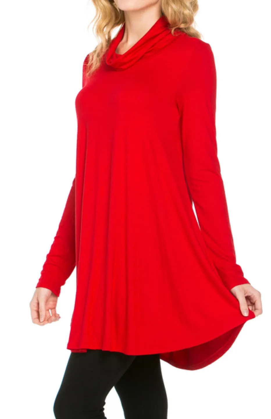 Long Sleeve Cowl Neck A-Line Tunic Dress