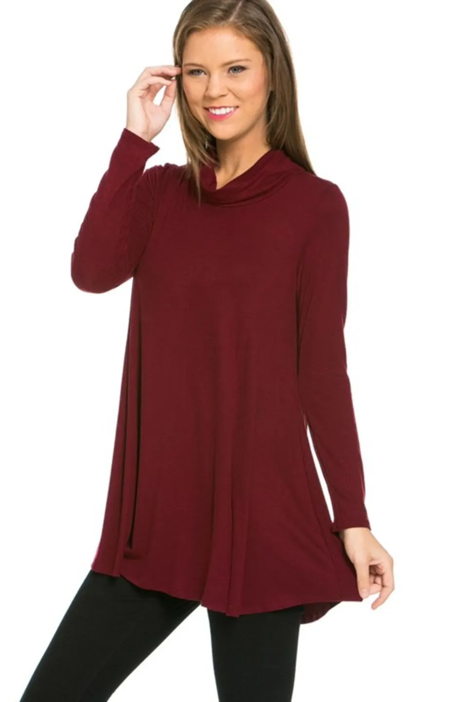 Long Sleeve Cowl Neck A-Line Tunic Dress