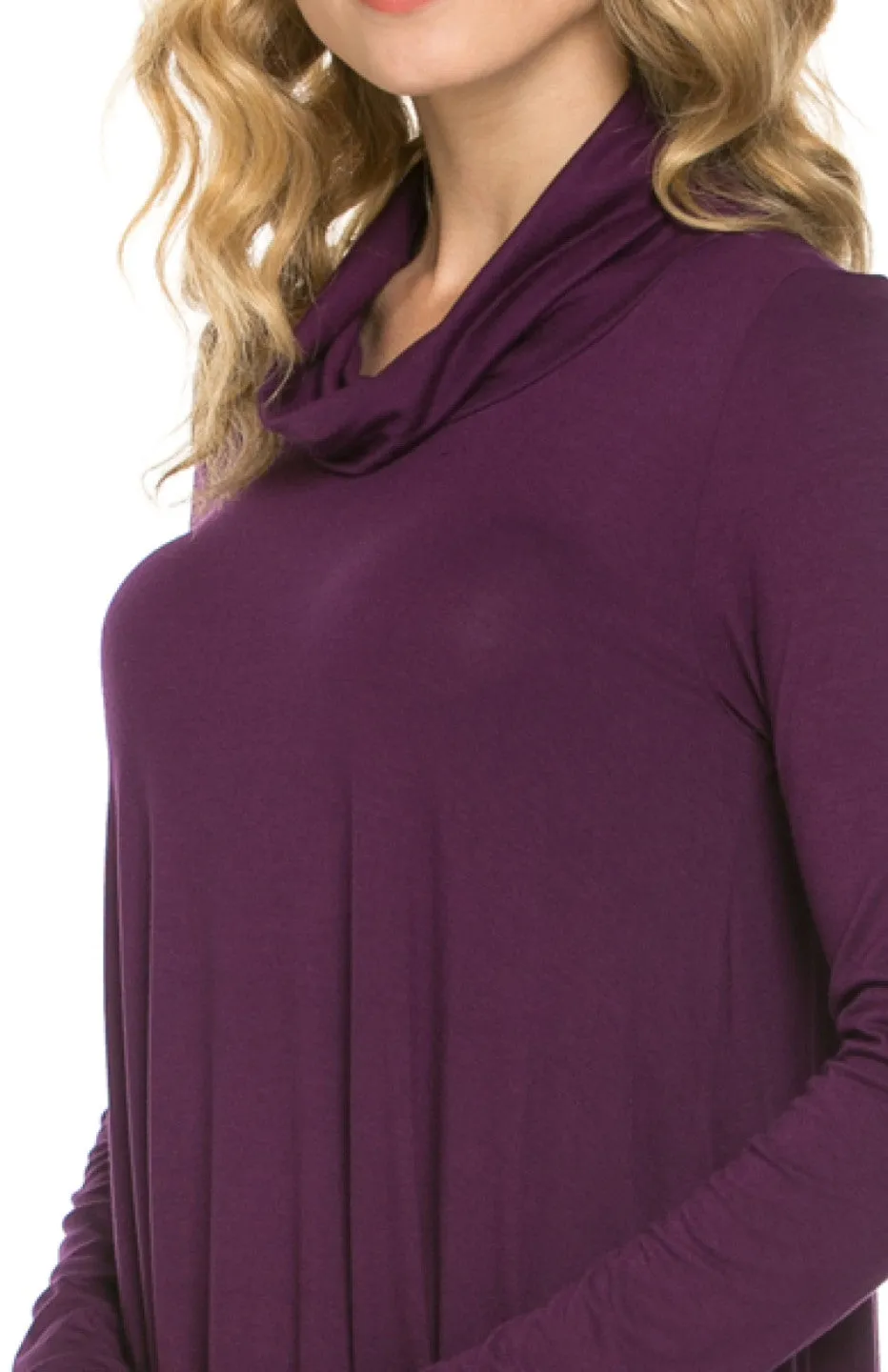 Long Sleeve Cowl Neck A-Line Tunic Dress