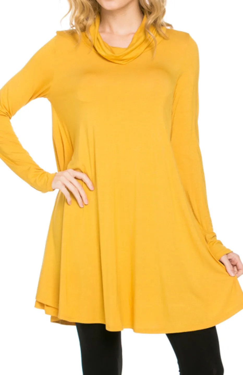 Long Sleeve Cowl Neck A-Line Tunic Dress