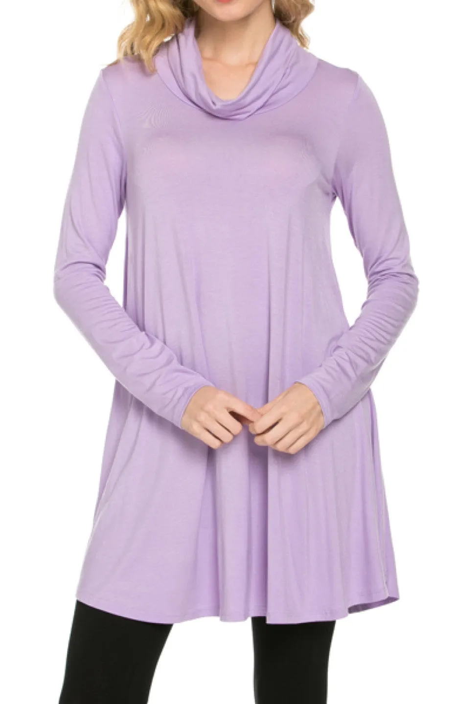 Long Sleeve Cowl Neck A-Line Tunic Dress