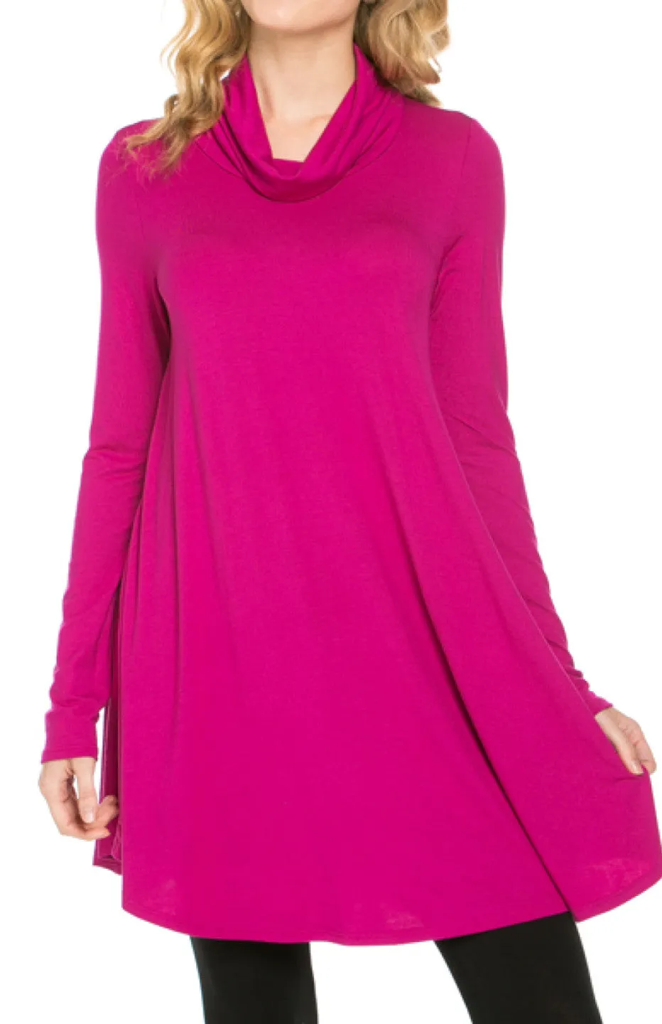 Long Sleeve Cowl Neck A-Line Tunic Dress