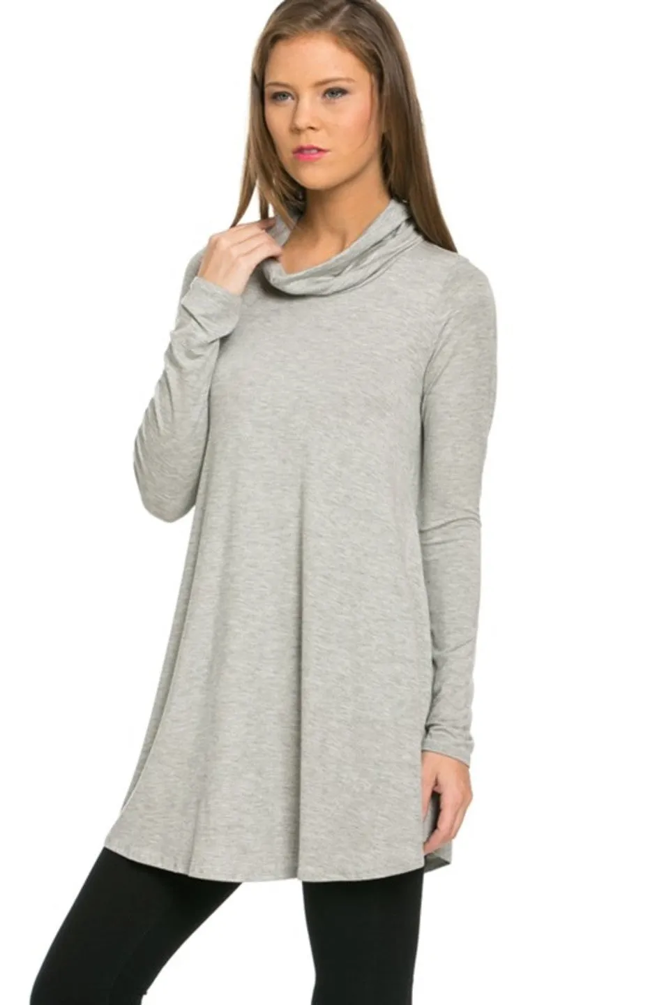 Long Sleeve Cowl Neck A-Line Tunic Dress