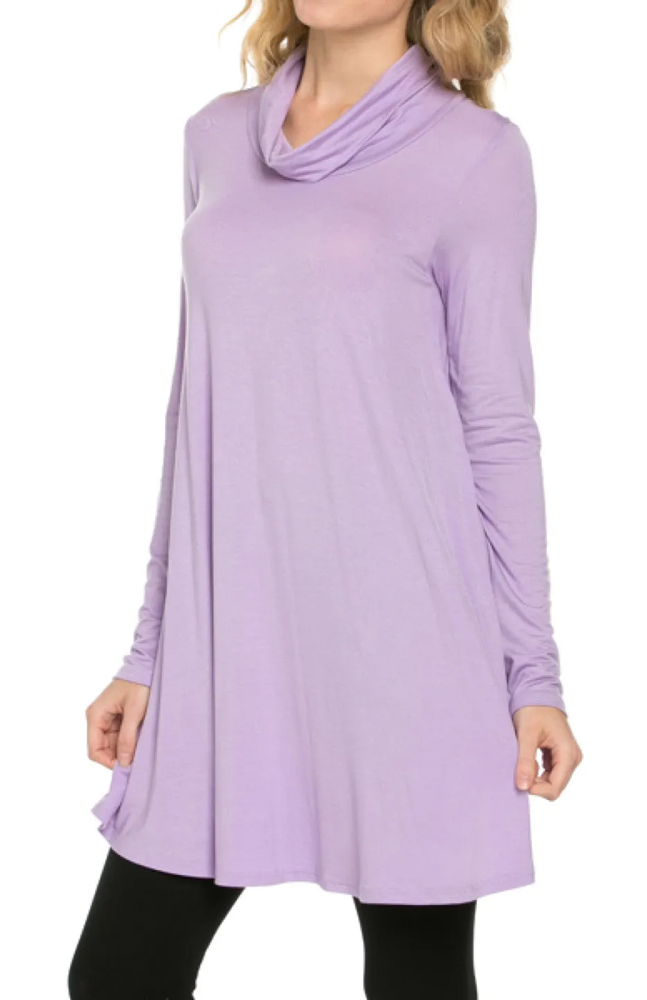 Long Sleeve Cowl Neck A-Line Tunic Dress