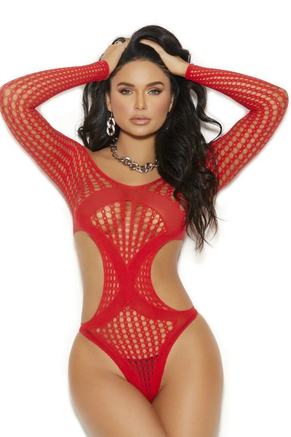 Long Sleeve Cut Out Crochet Teddy