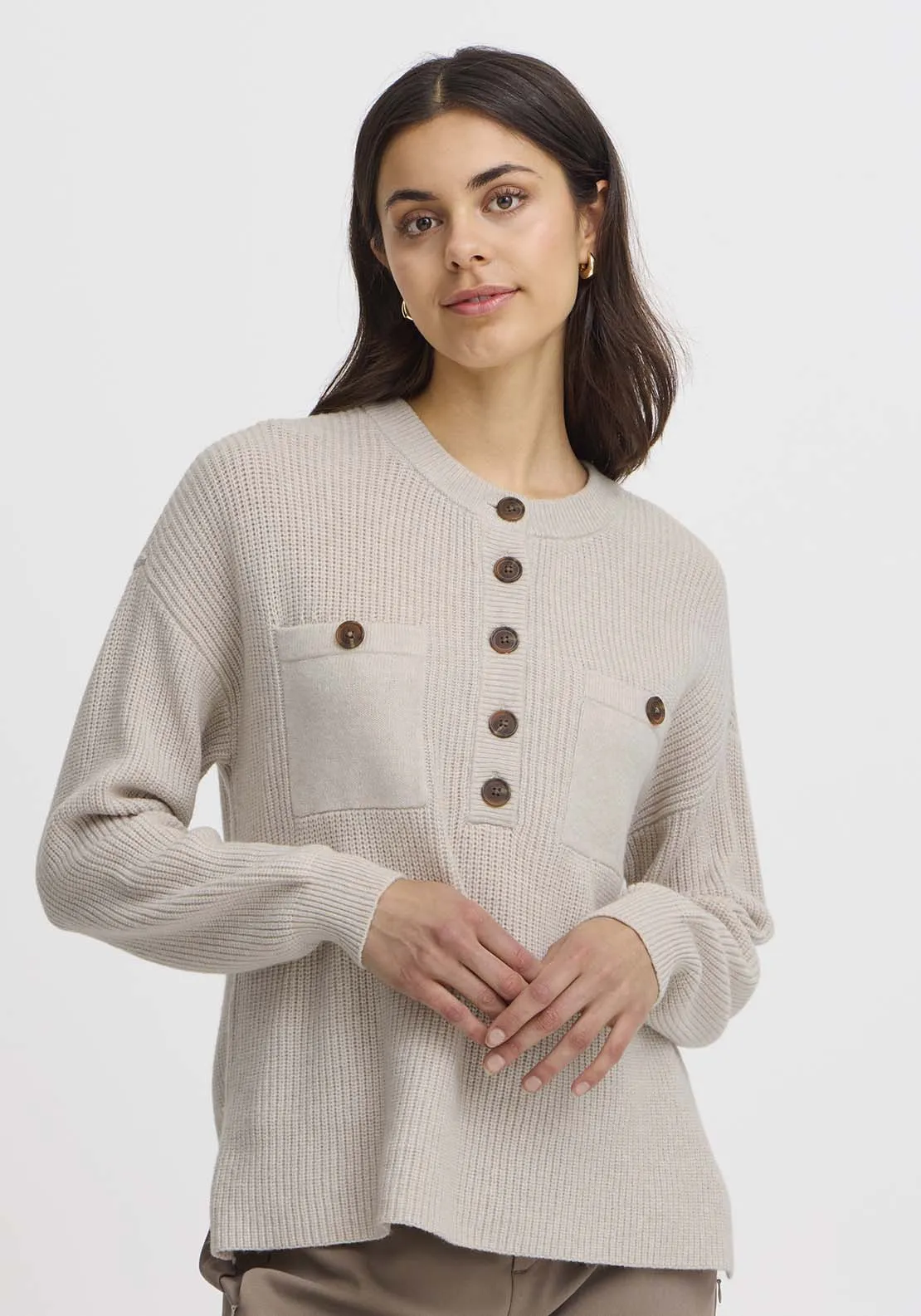 Long Sleeve Knit Pullover - Limestone Melange