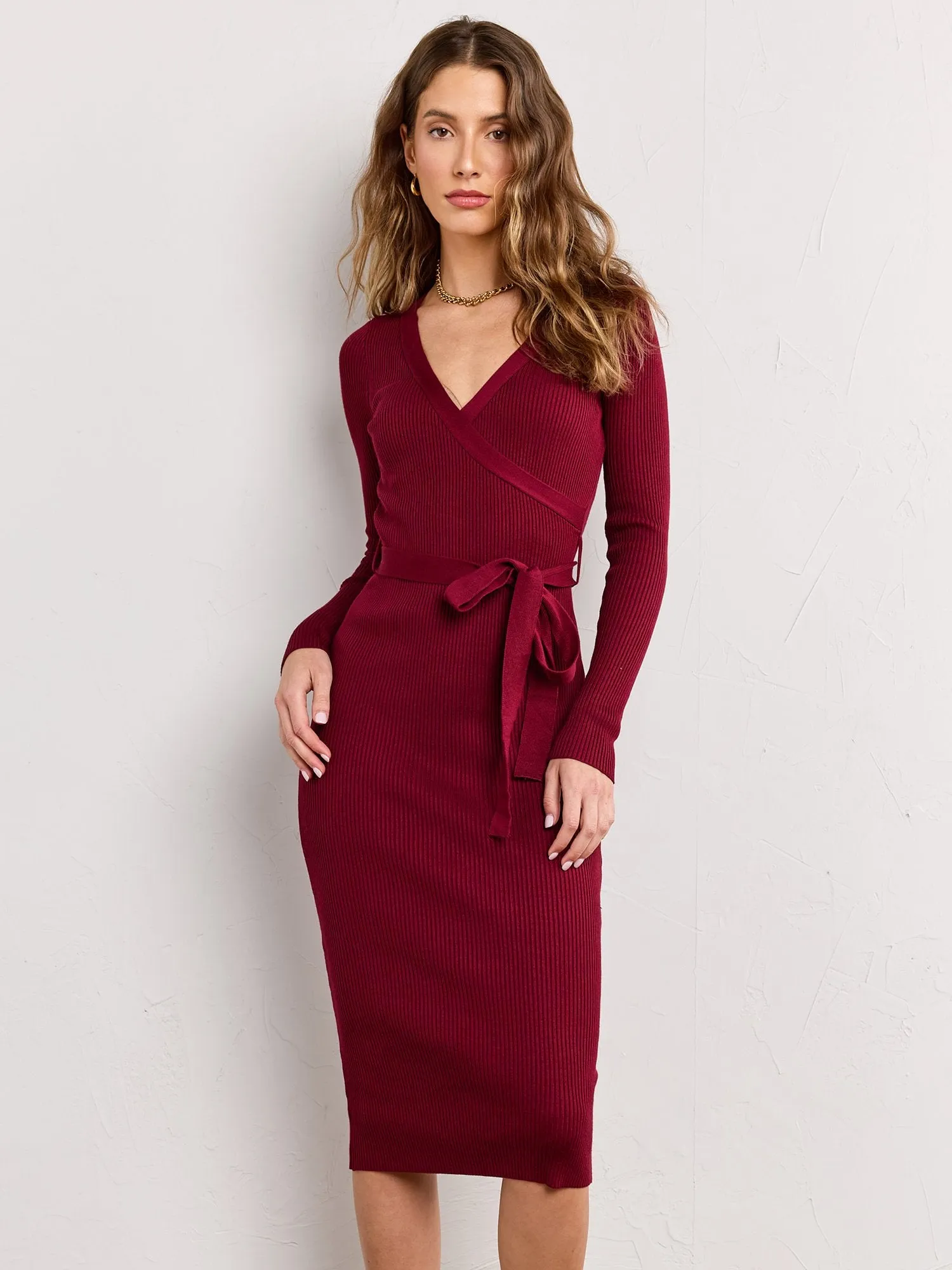 Long-Sleeve Wrap Sweater Dress - Jealous Tomato