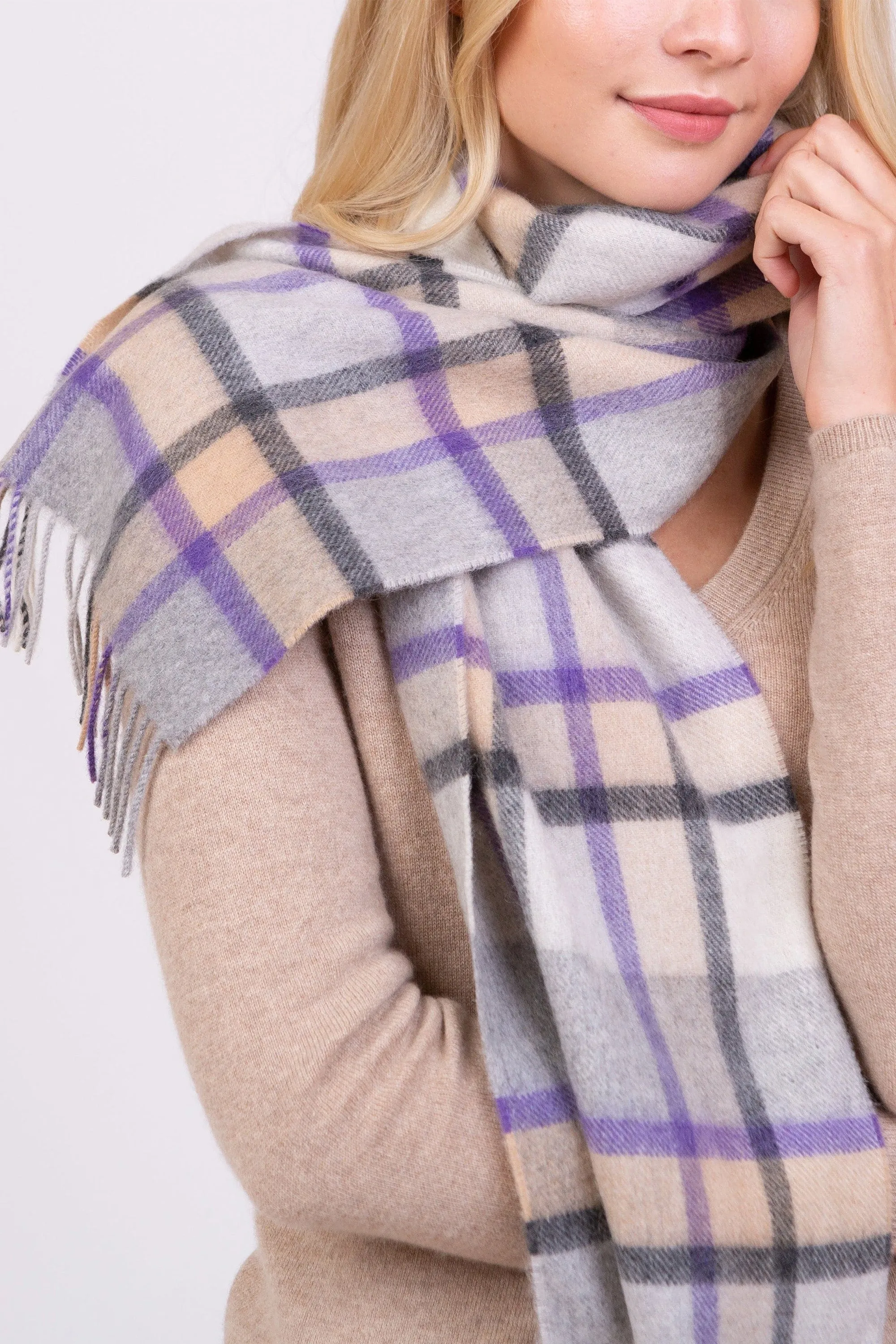 Made In Scotland Princeton Check Cashmere Scarf - Purple