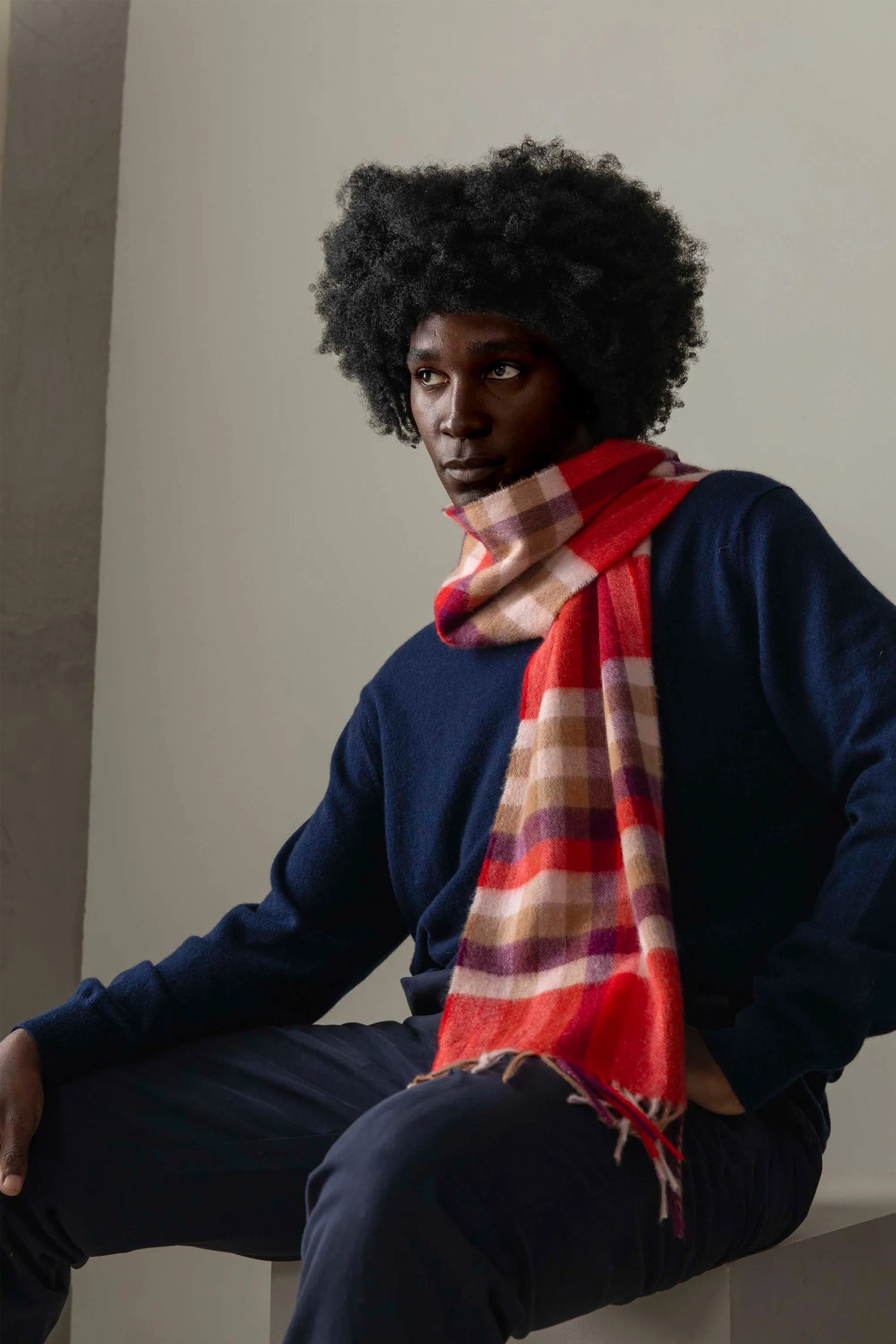 Made in Scotland Stepping Check Cashmere Scarf - Spice