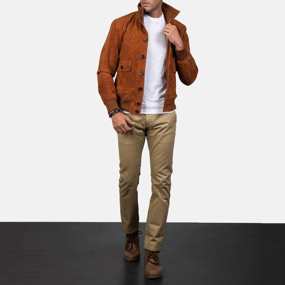 Mens Brown Eaton Suede Leather jacket