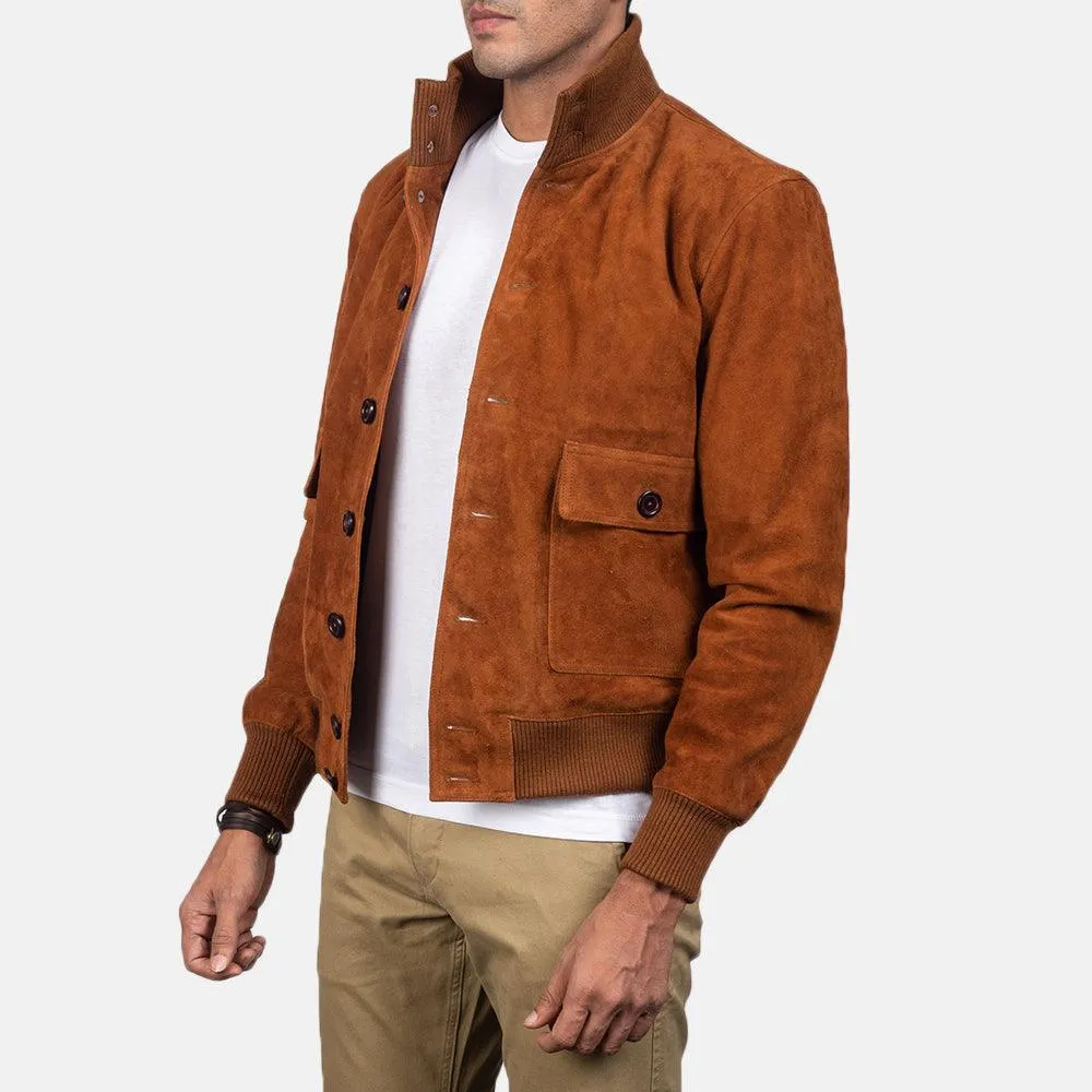 Mens Brown Eaton Suede Leather jacket