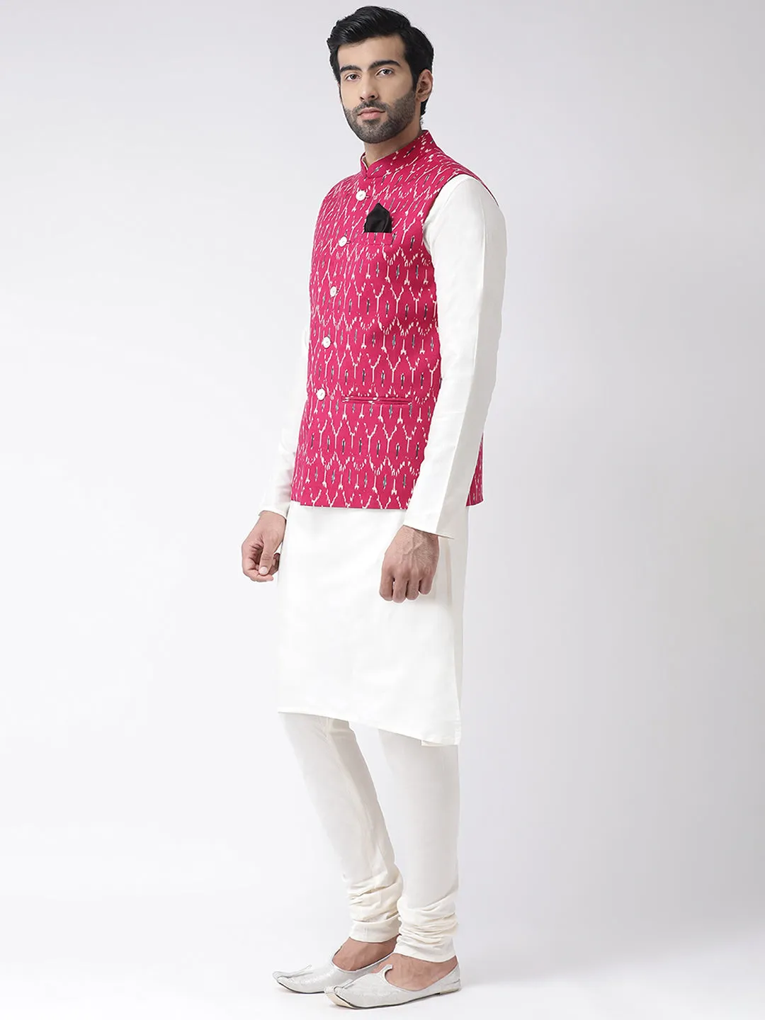 Men's Magenta Kurta Jacket Churidar Set