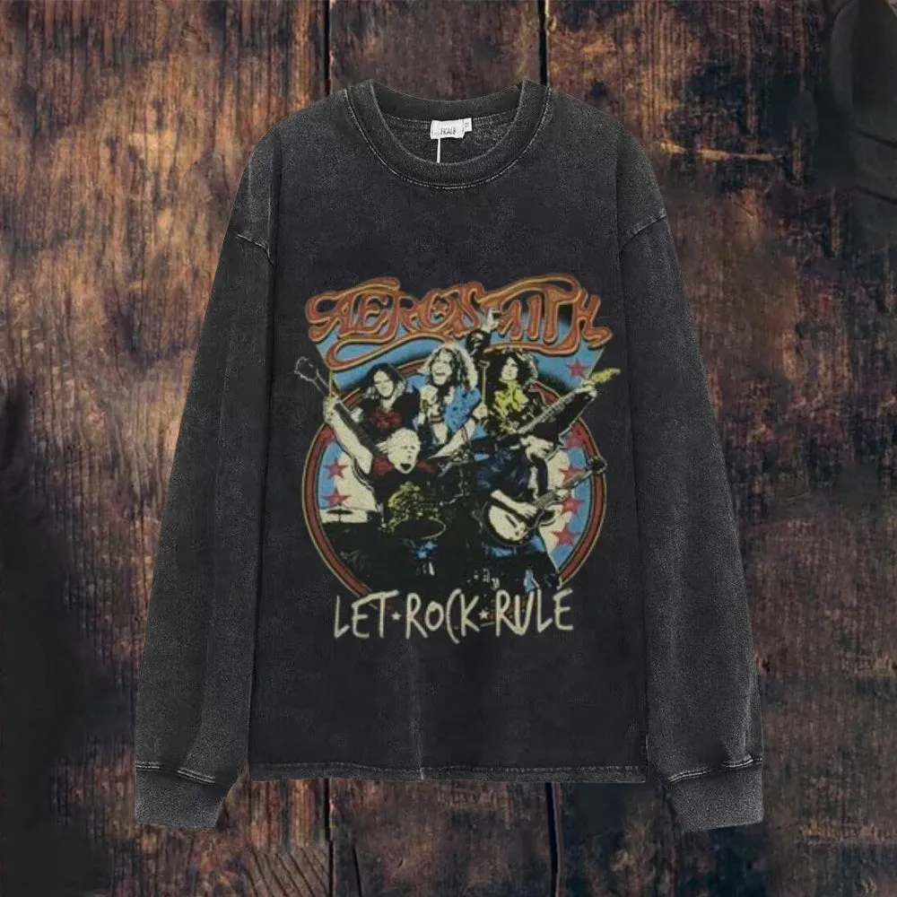 Mens Vintage Let Rock Rule Print Sweatshirt