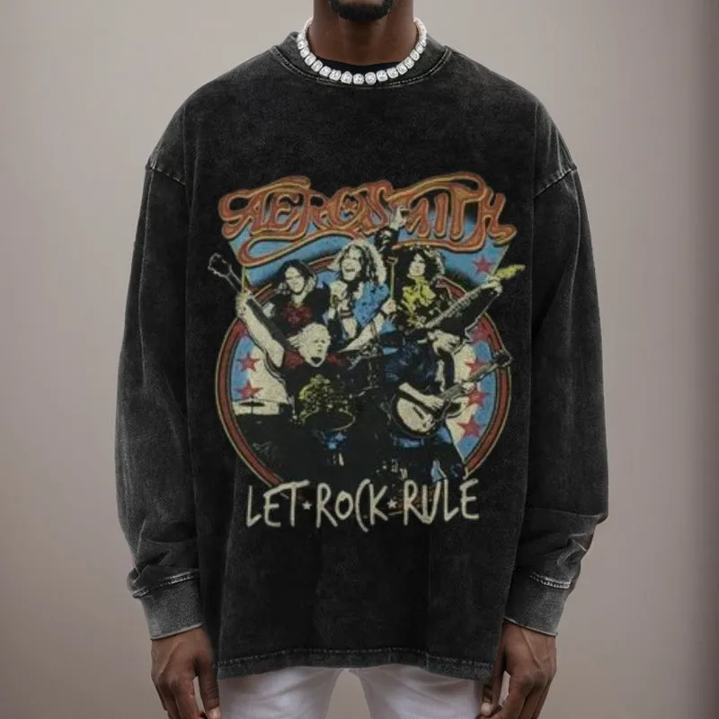 Mens Vintage Let Rock Rule Print Sweatshirt